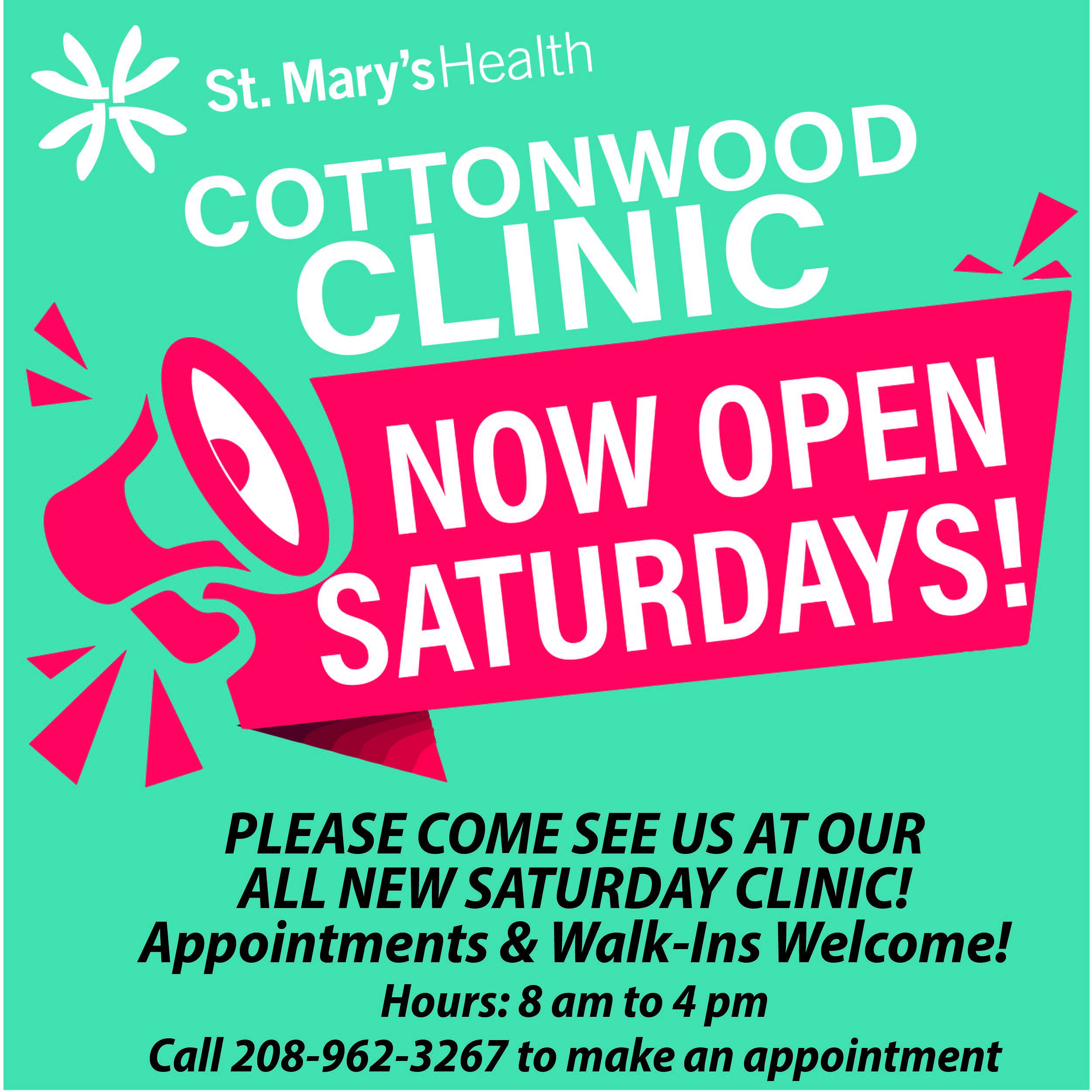 Cottonwood Clinic Now Open Saturday’s!