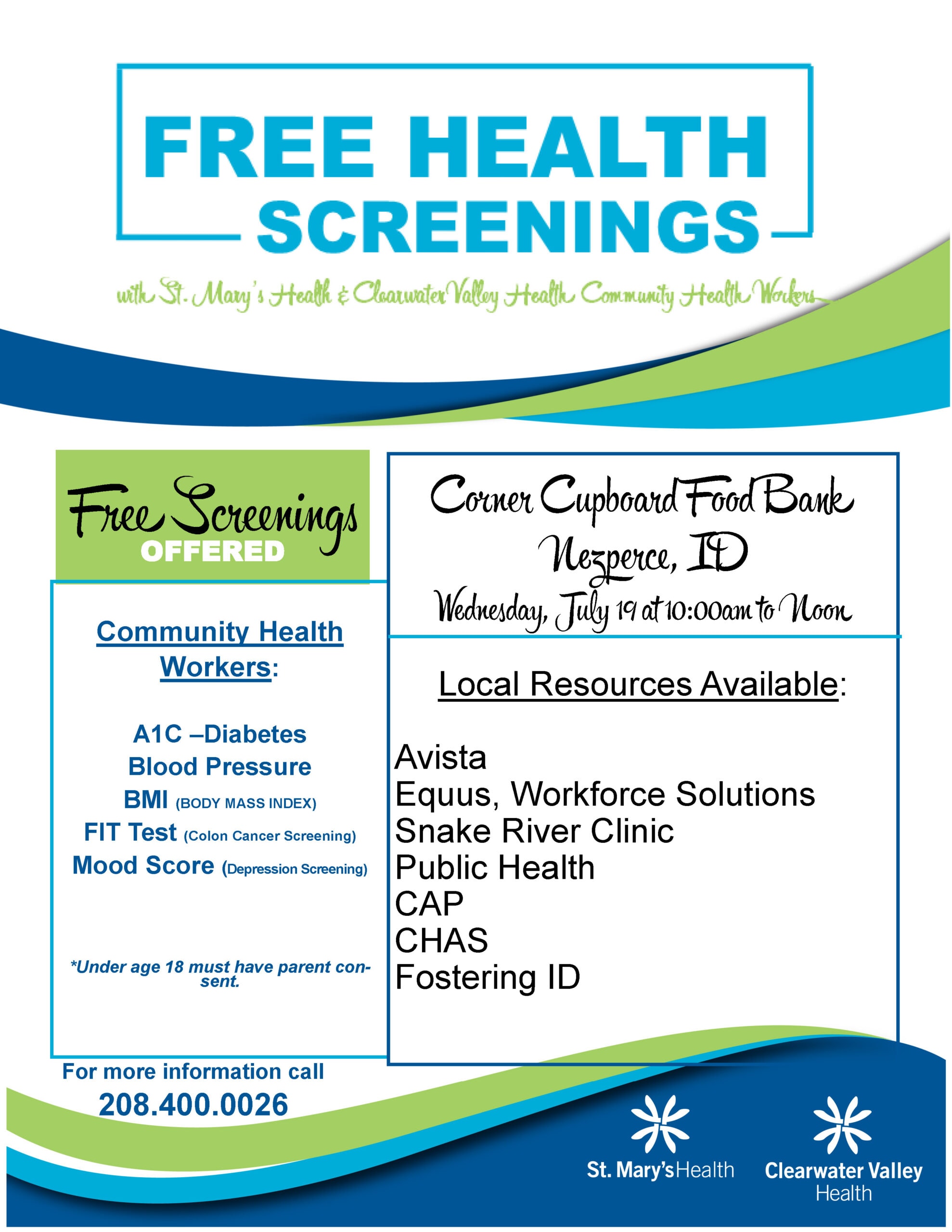 Nezperce IFB Resource Fair Health Screenngs Flyer